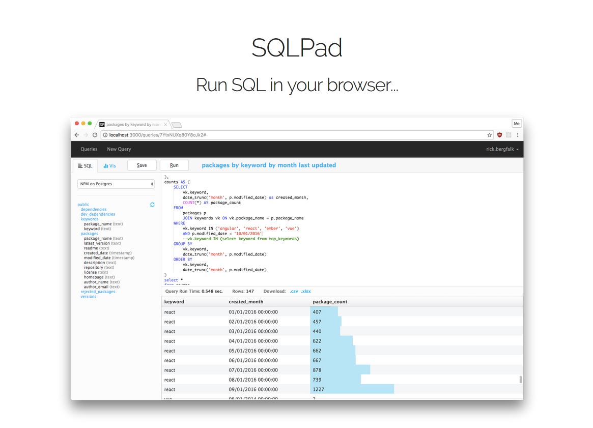 SQLPad run sql on your browser